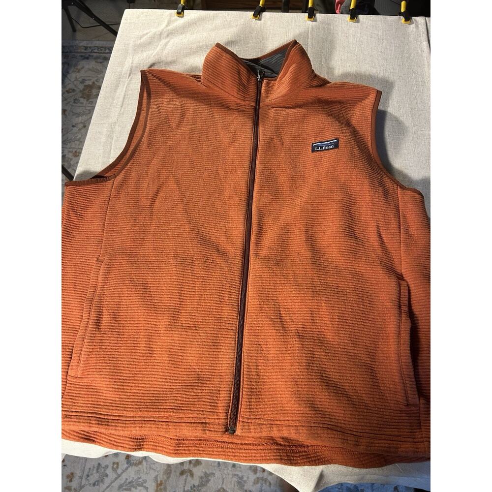 L.L.Bean Fleece Vest Burnt Orange Men’s Large Zip Textured Ribbed Outdoor -XL